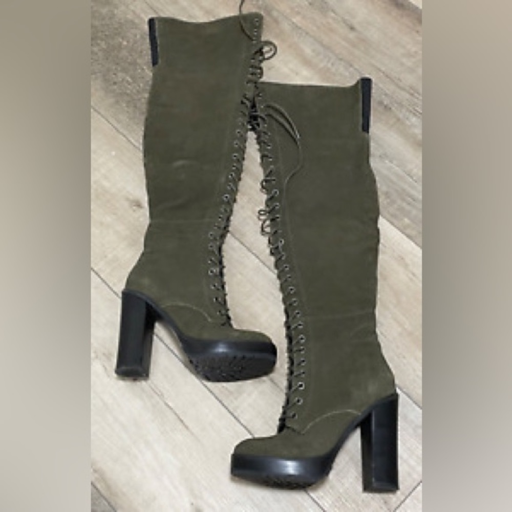Aldo Boots Adeasien Over-the-knee Green Suede Lace-Up size 9